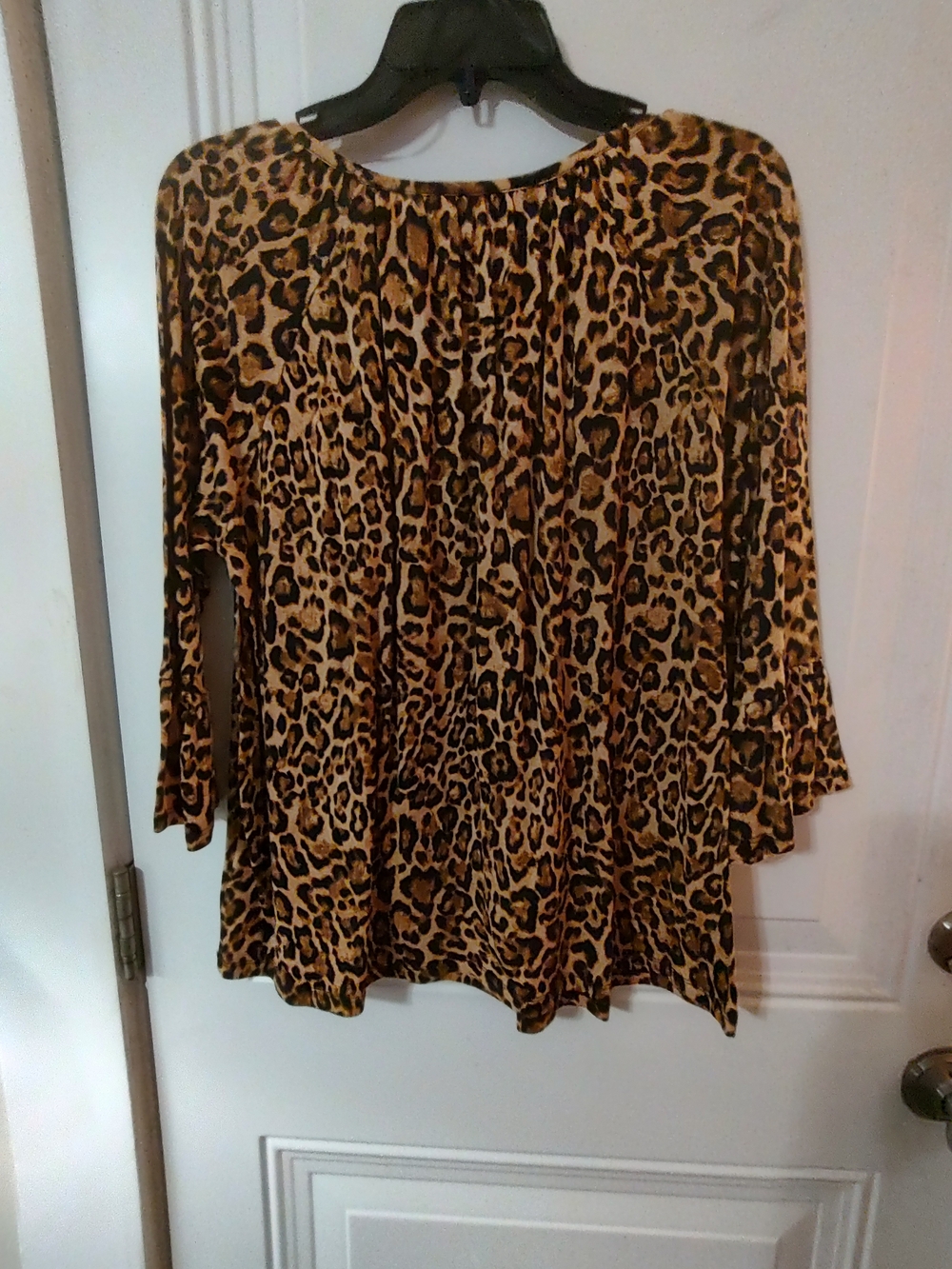 Michael Kors Leopard Print Scoop Neck Blouse in Tan and Black - Picture 2 of 6